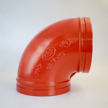 90° kutni spoj za cijevi s grooved clamp tipom, duktilno željezo; promjer 60.3–323.9 mm; model XGQT02; standard GB5135.11-2006; otporan na koroziju i visok tlak