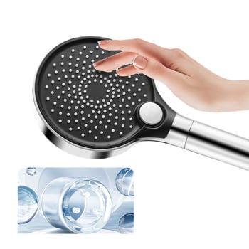 Κεφαλή ντους, ABS, τοίχο-εγκατάσταση, στρογγυλό σχήμα, ηλεκτροπλατιωμένο φινίρισμα, 3 λειτουργίες: ψεκασμός, μασάζ, βροχή