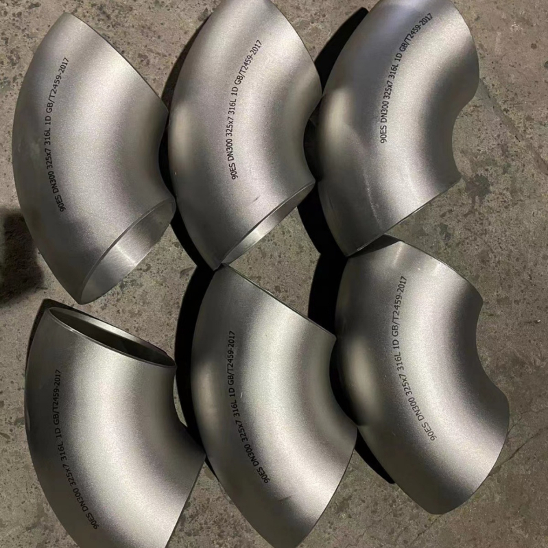Ъглов фитинг за тръби от неръждаема стомана, DN15–DN600, дебелина на стената 3–10 мм, високо налягане, стандарт GB/T2459-2017