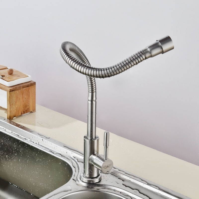 Robinet de bucătărie din oțel inoxidabil 304, apă rece, rotație universală, robinet cu disc ceramic, finisaj periat