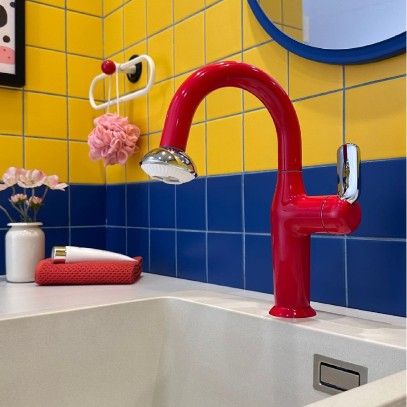 Robinet pentru chiuvetă pentru proiecte hoteliere și pensiune, stil retro, corp din aliaj de zinc, flux mixt, deschidere în spirală, finisaj electrogalvanic, miez de cupru