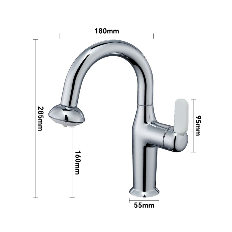 Robinet pentru chiuvetă pentru proiecte hoteliere și pensiune, stil retro, corp din aliaj de zinc, flux mixt, deschidere în spirală, finisaj electrogalvanic, miez de cupru