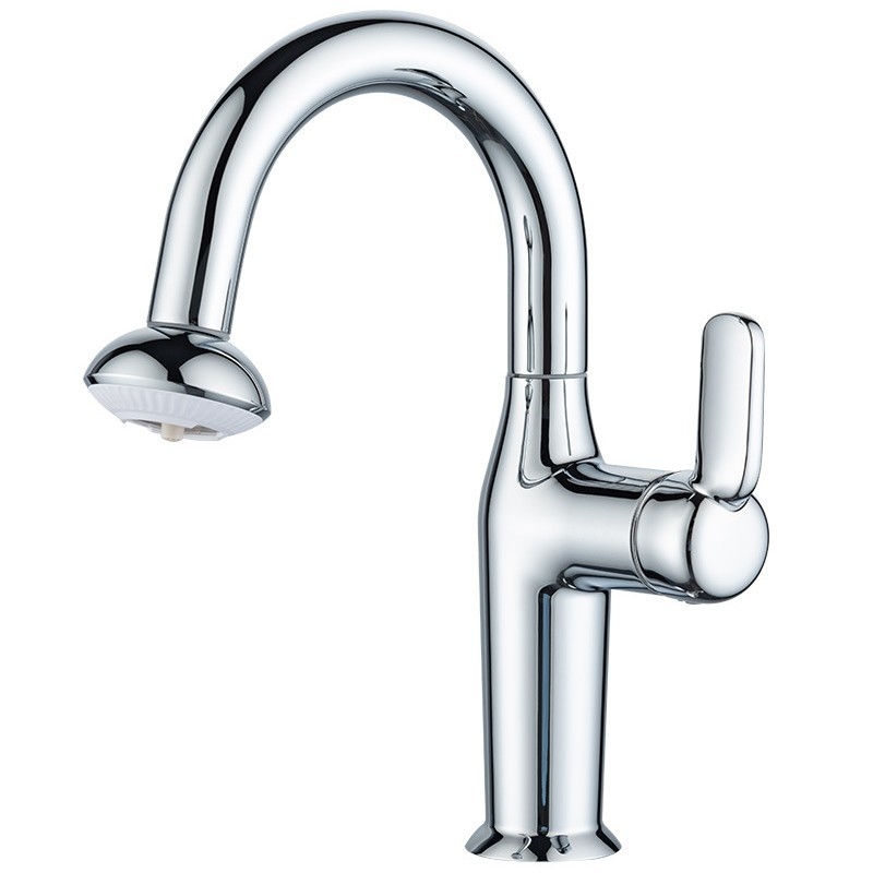 Robinet pentru chiuvetă pentru proiecte hoteliere și pensiune, stil retro, corp din aliaj de zinc, flux mixt, deschidere în spirală, finisaj electrogalvanic, miez de cupru