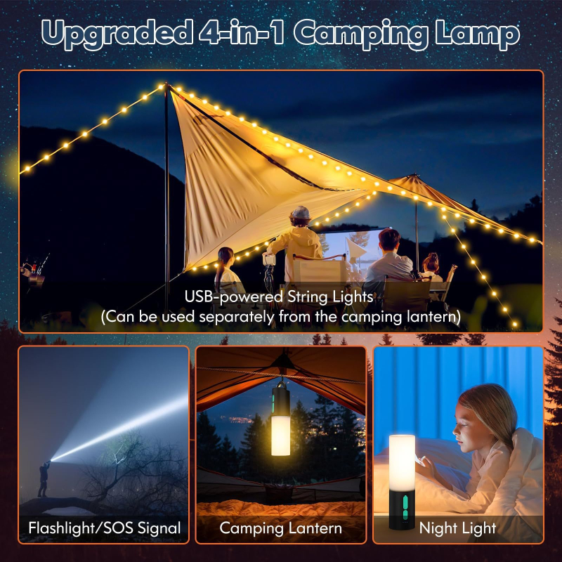 LED kamping svjetiljka s ručnim pogonom, ABS kućište, 1200 mAh baterija, punjivo, 5 sati rada