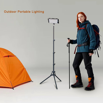 Lampă de camping pentru podea cu suport, LED, 50W, comutator reglabil al intensității luminii, sursă de energie cinetică