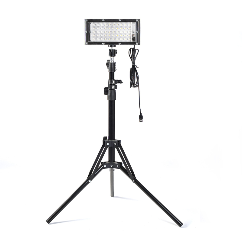 Lampă de camping pentru podea cu suport, LED, 50W, comutator reglabil al intensității luminii, sursă de energie cinetică