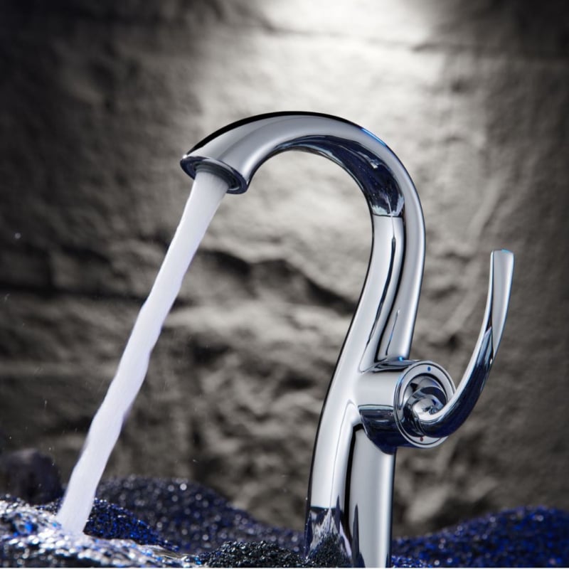 Robinet chiuvetă baie, stil lebădă, corp din cupru, miez ceramic disc, acționare prin ridicare, design modern minimalist