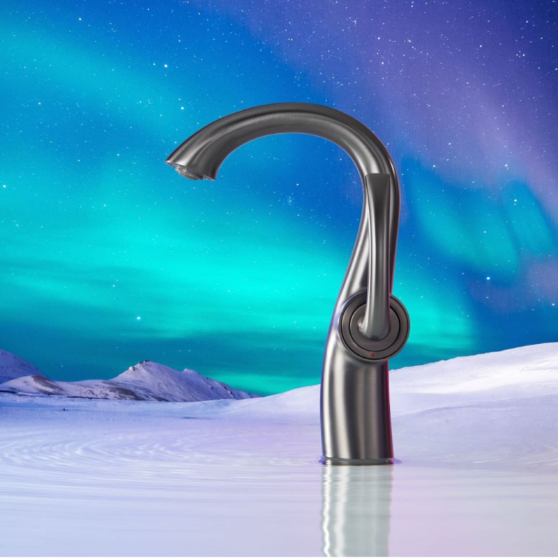 Robinet chiuvetă baie, stil lebădă, corp din cupru, miez ceramic disc, acționare prin ridicare, design modern minimalist