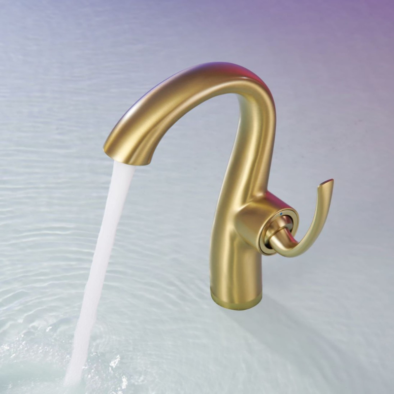 Robinet chiuvetă baie, stil lebădă, corp din cupru, miez ceramic disc, acționare prin ridicare, design modern minimalist