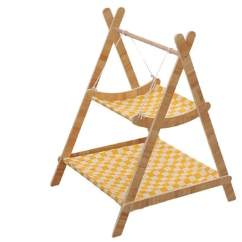 Ξύλινο κουνιστό κρεβάτι-χαλάκι για γάτες με ανυψωμένο διπλό επίπεδο