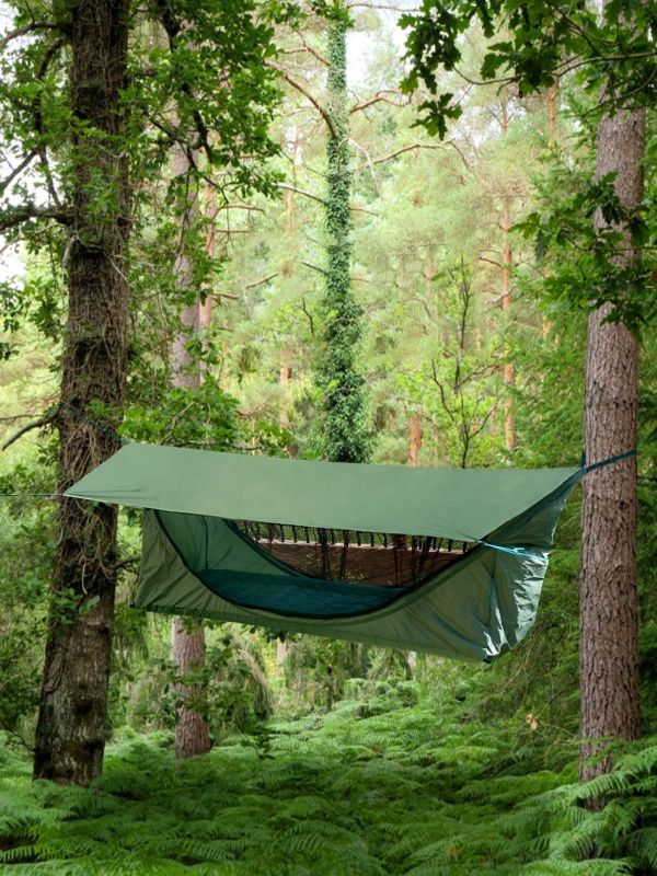 Vonkajšia hamaka stan tri v jednom – plochý kempingový set s prístreškom, sieťou proti komárom a nafukovacím matracom (celková nosnosť 150 kg; materiál povrchu hamaky: polyester; materiál rámu: železná tyč; prispôsobiteľné)