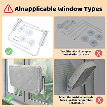 Γατο- hammock παραθύρου με βεντούζες, αναδιπλούμενο κρεβάτι κρεμαστό