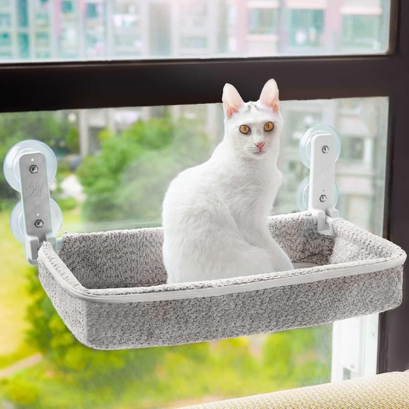 Γατο- hammock παραθύρου με βεντούζες, αναδιπλούμενο κρεβάτι κρεμαστό