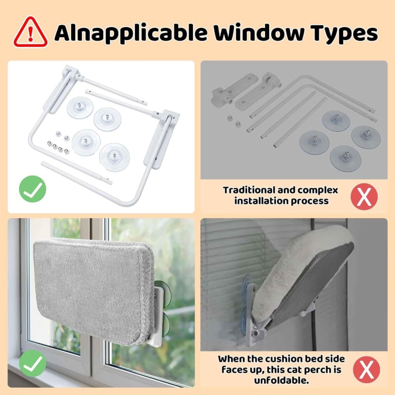 Γατο- hammock παραθύρου με βεντούζες, αναδιπλούμενο κρεβάτι κρεμαστό