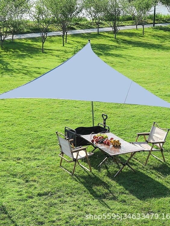 Háromszög alakú árnyékoló sátor 210D poliészter Oxford anyagból, vízálló 2000p, UV-álló, automata szerelés