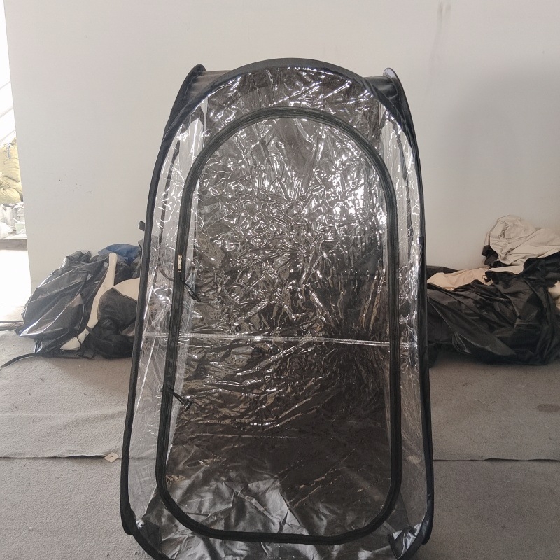 Go Sawae pop-up sátor sporteseményekhez — egyoldalú menedék sátor, gyors nyitás; belső átlátszó PVC, külső Oxford anyag, vízálló 1000–1500 mm