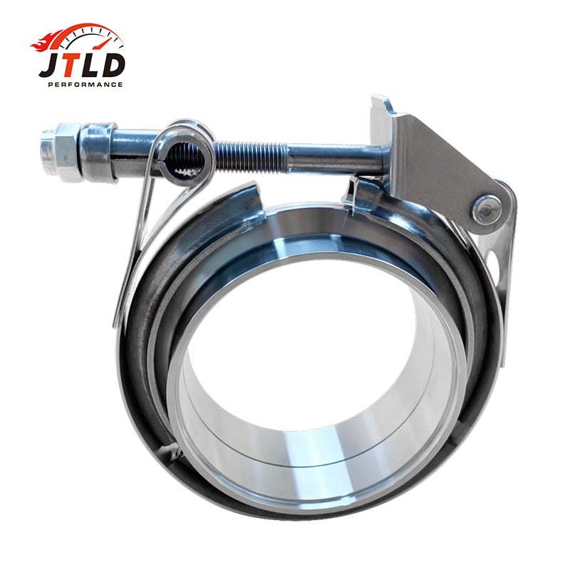 Automobilový výfukový príslušenstvo: 304 nerezová oceľ, rýchlo uvoľniteľný V-tvarný spona s prstenom a prírubou; menovité priemery 8/10/12/16 mm; upevňovací priemer 65 mm.