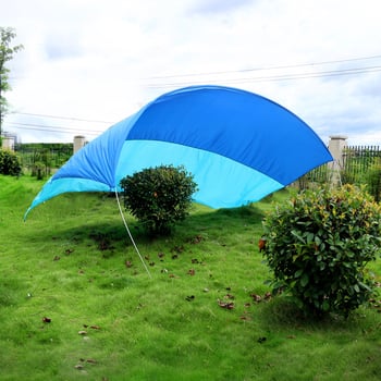 Kültéri kempingárnyékoló, négyszögletes formájú, nylon anyag, alumínium ötvözet keret, kézi szerelés