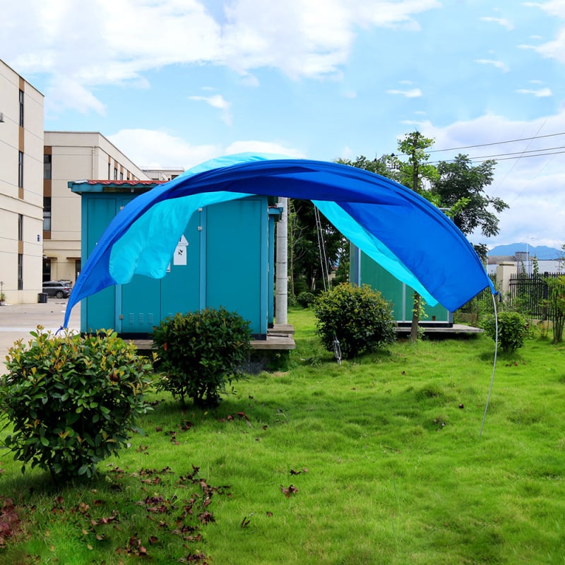 Kültéri kempingárnyékoló, négyszögletes formájú, nylon anyag, alumínium ötvözet keret, kézi szerelés