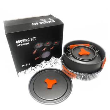 Vanjski sklopivi set posuđa za 2-3 osobe, 3 dijela, prenosni, aluminijska legura, Model 328, Težina 700 g