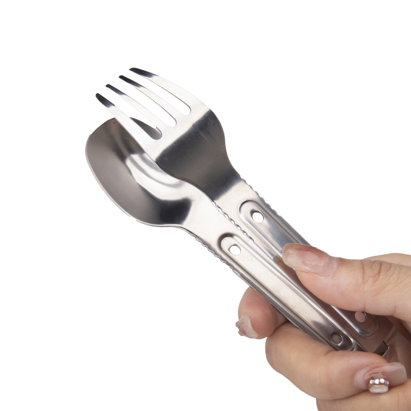 Vanjski 3-u-1 pribor: žlica i vilica, set 2 komada, 304 nehrđajući čelik, za 1 osobu, s otisnutim logom