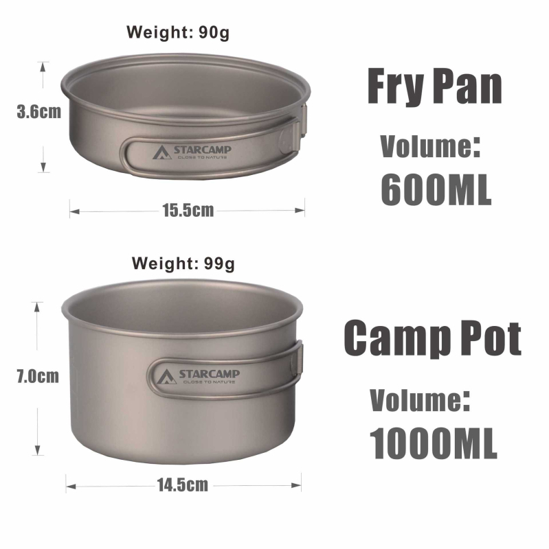 STARCAMP Kamping set posuđa od titanijeve legure — prenosivo, model HX-TK03, 190 g, za 2 osobe