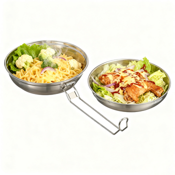 Set posuđa za kampiranje od nehrđajućeg čelika – 7-dijelni set, ultralagani, prijenosni, za 1–2 osobe, 7-u-1 dizajn