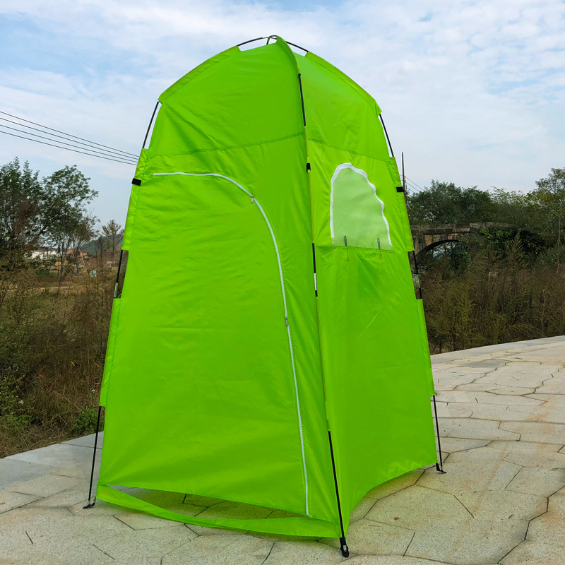 Promjena šatora za kampiranje sa tušem, suncobranom i plažom; Oxford tkanina unutarnja i vanjska, šipka od stakloplastike, vodootpornost 1000–1500mm, težina 1800 g