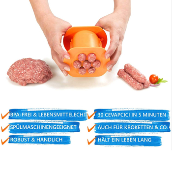 Alat za kuhinjsko oblikovanje mesa – trakovi mesa, hot dog, tjestenina i ćevapčići – Ruiyu, plastika (Značka: Ruiyu; Materijal: Plastika; Prilagodba: Da; Tisak logotipa: Moguće)