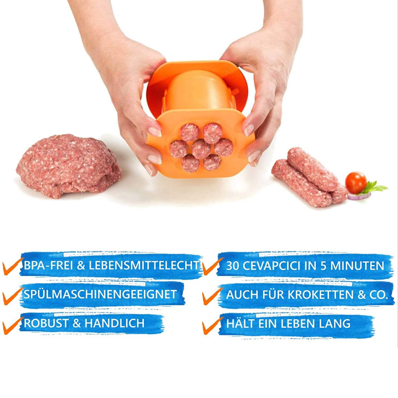 Alat za kuhinjsko oblikovanje mesa – trakovi mesa, hot dog, tjestenina i ćevapčići – Ruiyu, plastika (Značka: Ruiyu; Materijal: Plastika; Prilagodba: Da; Tisak logotipa: Moguće)