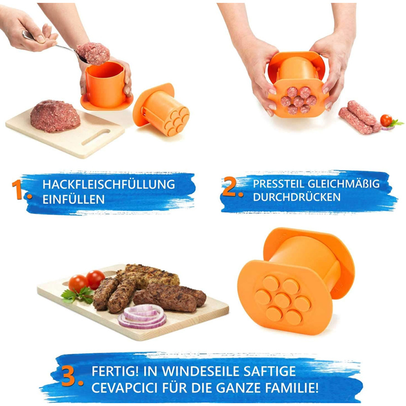 Alat za kuhinjsko oblikovanje mesa – trakovi mesa, hot dog, tjestenina i ćevapčići – Ruiyu, plastika (Značka: Ruiyu; Materijal: Plastika; Prilagodba: Da; Tisak logotipa: Moguće)