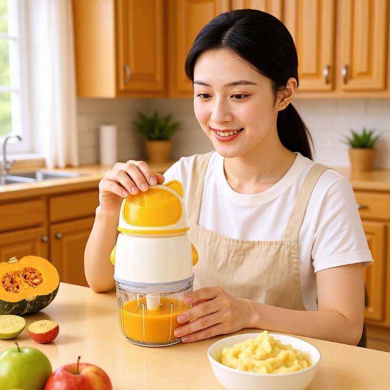 Višefunkcionalni uređaj za pripremu bebine hrane s mljevenjem mesa, usitnjavanjem leda, miješanjem, dodatkom bebine prehrane i visokobrzinskim šlaganjem