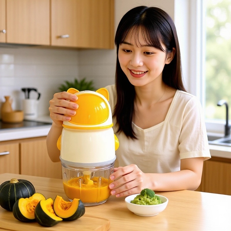 Višefunkcionalni uređaj za pripremu bebine hrane s mljevenjem mesa, usitnjavanjem leda, miješanjem, dodatkom bebine prehrane i visokobrzinskim šlaganjem