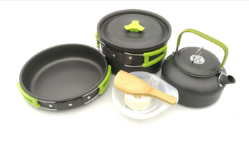 DS308-1 Kamping set posuđa: lonac i čajnik za 2–3 osobe, aluminijska legura, trodjelni vanjski set
