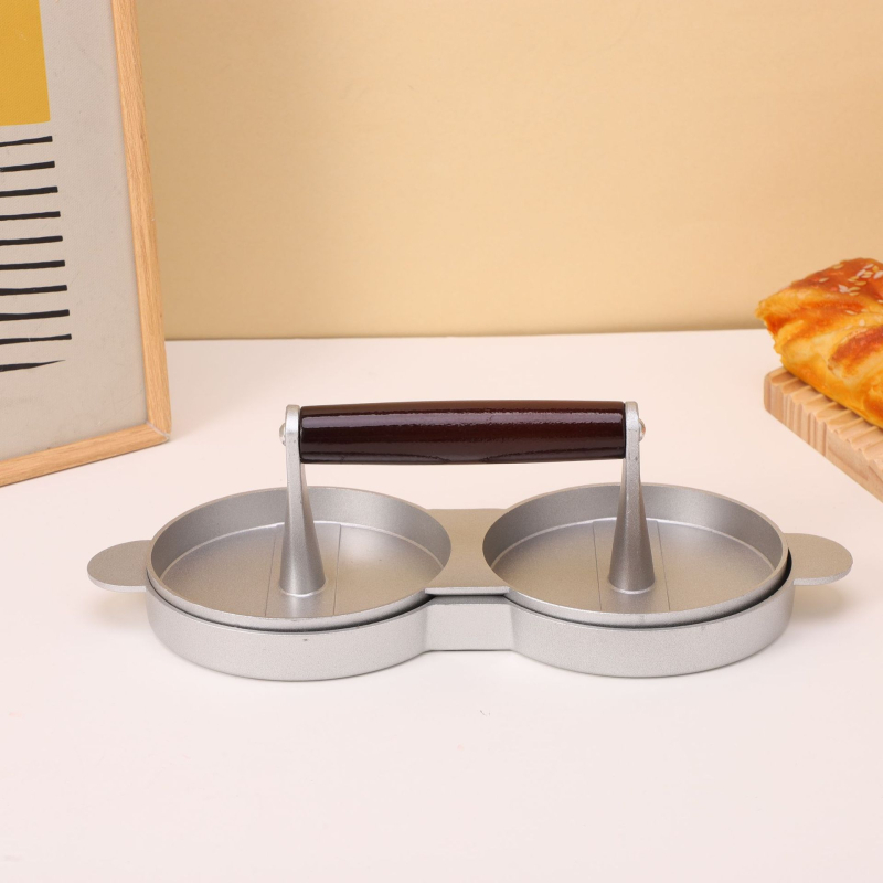 Ručni aluminijski pres za hamburger s rotacijskim mehanizmom; kalupi za mesne pljeskavice i rižine kuglice