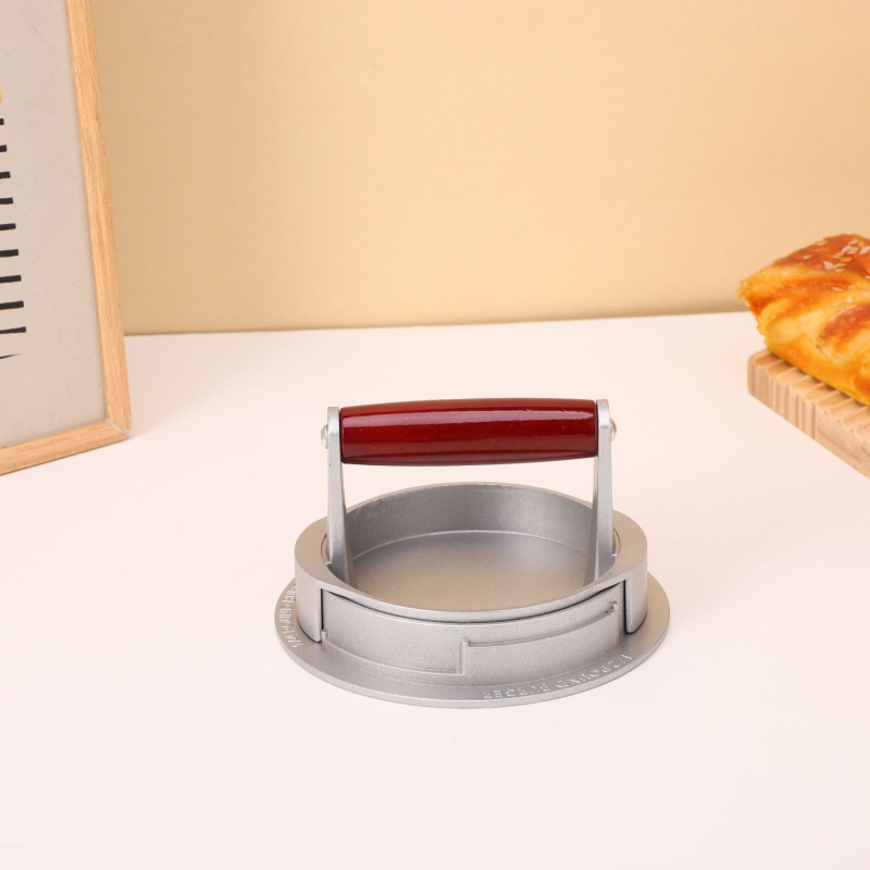 Ručni aluminijski pres za hamburger s rotacijskim mehanizmom; kalupi za mesne pljeskavice i rižine kuglice