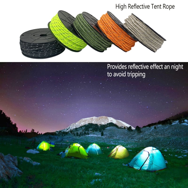 Reflektív sátor kötél, 6 mm × 30 m, nylon/poliészter, hordozható ponyvához és sátorhoz