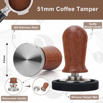 Комплект за пресоване на прах за еспресо машини – 304 неръждаема стомана, плат за пресоване, прахова игла и кръгъл тампон, Nami