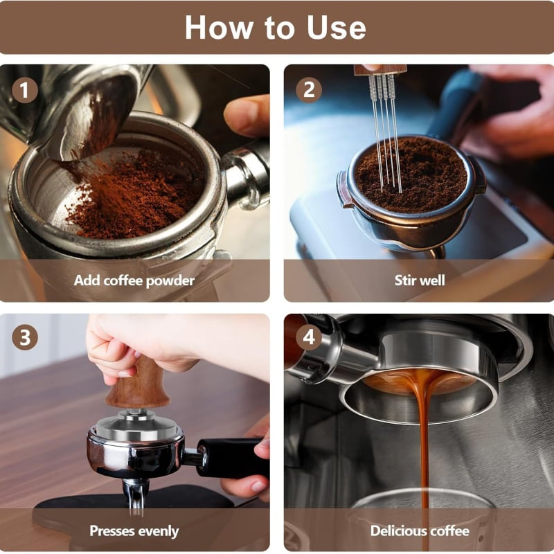 Комплект за пресоване на прах за еспресо машини – 304 неръждаема стомана, плат за пресоване, прахова игла и кръгъл тампон, Nami