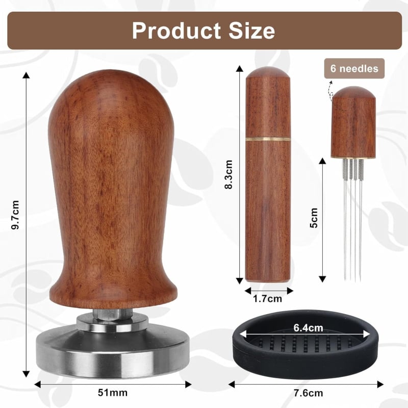 Комплект за пресоване на прах за еспресо машини – 304 неръждаема стомана, плат за пресоване, прахова игла и кръгъл тампон, Nami