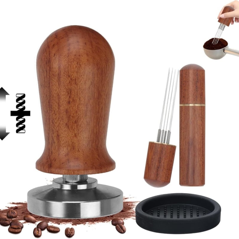 Комплект за пресоване на прах за еспресо машини – 304 неръждаема стомана, плат за пресоване, прахова игла и кръгъл тампон, Nami