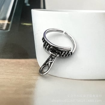 Modern és kreatív ötágú csillaggal díszített cipzáras gyűrű nőknek, antik S925 ezüst, kicsi és egyedi nyitott gyűrű, thai ezüst ékszer.