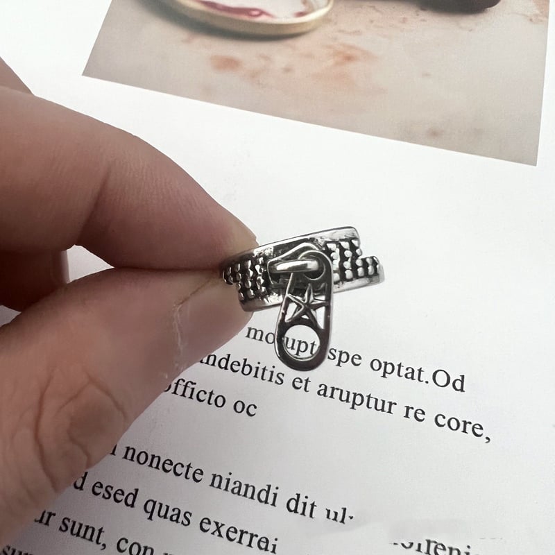 Modern és kreatív ötágú csillaggal díszített cipzáras gyűrű nőknek, antik S925 ezüst, kicsi és egyedi nyitott gyűrű, thai ezüst ékszer.