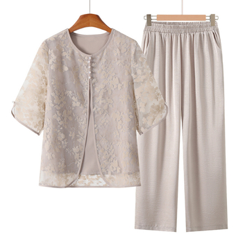 Късоръкава риза на баба, плетена лятна дреха от две части за жени на средна и по-възрастни години