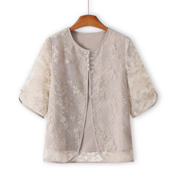 Късоръкава риза на баба, плетена лятна дреха от две части за жени на средна и по-възрастни години