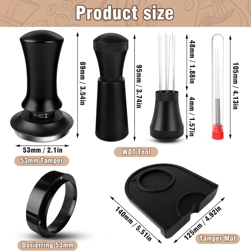 Set dodataka za kavu od 304 nehrđajućeg čelika s prilagodljivom skalom, magnetskim prstenom za prašinu, tlakom čekićem, iglom za prašinu i silikonskom podlogom