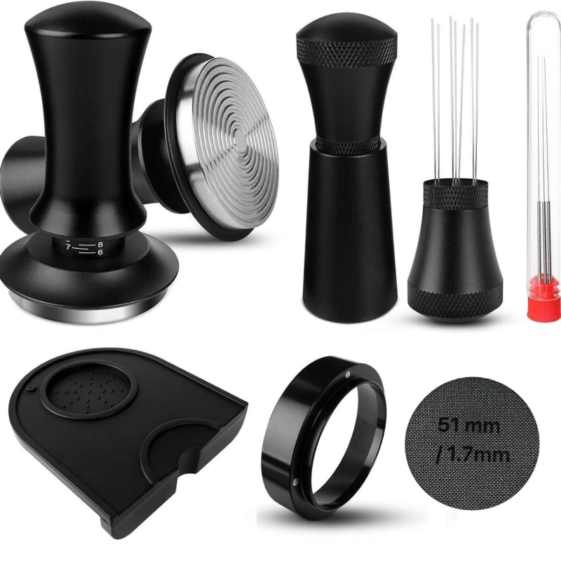 Set dodataka za kavu od 304 nehrđajućeg čelika s prilagodljivom skalom, magnetskim prstenom za prašinu, tlakom čekićem, iglom za prašinu i silikonskom podlogom