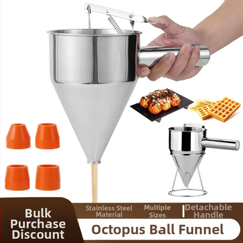 Nehrđajući čelični lijevak za tijesto Takoyaki sa nosačem – odvojivi dispenzer i separator