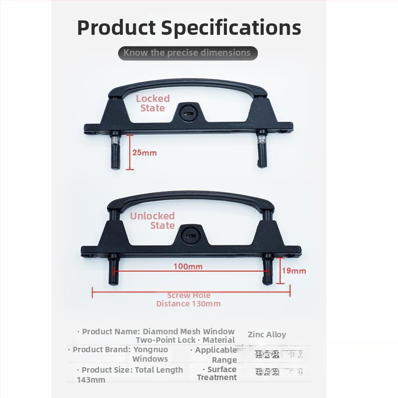 Viacbodový zámok pre dvere a okná s kľúčom, hliníková zliatina, dvojbodový zámok, pre sieťované okná