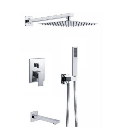 Skriveni zidni tuš set, gornji kišni tuš, od nehrđajućeg čelika, kromirana završna obrada, model 456548